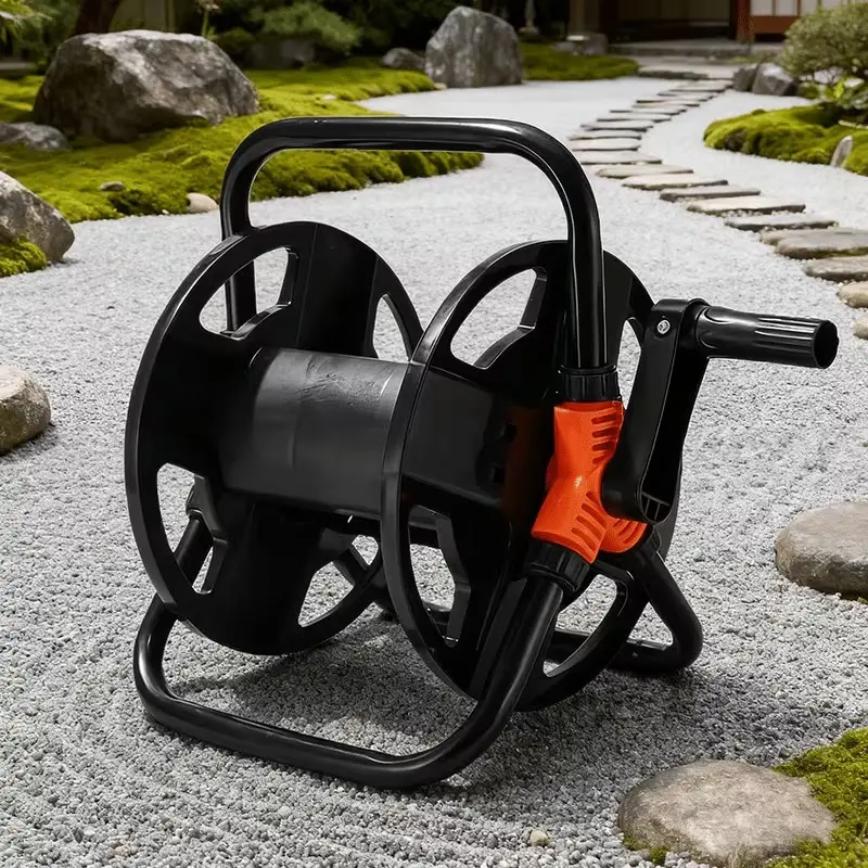 1 Pc Heavy Duty Hose Reel, Freestanding Large Capacity Manual Water Hose Storage Rack, Organizer, Black Color, Rustproof & Sturdy, Ideal for Lawn, Patio & Car Wash High Pressure Hose Organization, Easy to Roll Up & Anti-Tangle, Outdoor Clea