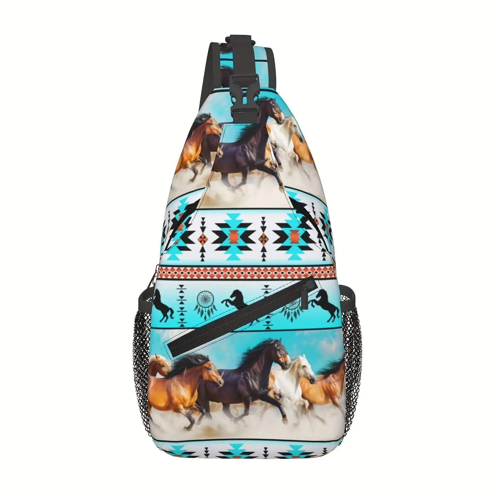 Crossbody Chest Hiking Backpack Southwest Tribal Art Cowboy Desert Horse Shoulder Folding Large Capacity Can Be Used For Shopping, Leisure Travel Beach Fishing Backpack Travel Must Have Backpack For School Back Christmas Gift