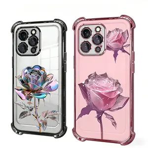 Exquisite Purple Rose Anti Drop Phone Case, Airbag Protection, Skin friendly TPU Material, Suitable for iPhone 17 Pro Max 16 Pro Max 15 Pro S26 Ultra Series Women's iPhone 14 13 12 11 and Samsung Galaxy S25 Cases