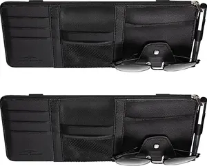 2 Packs Car Sun Visor Organizer, Sunglasses Holders for Car Sun Visor PU Auto Interior Accessories Storage Travel Document Holder with Multi Pocket (Black, 12.2 x 6.1 Inches)