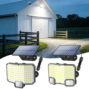 Solar Lights Outdoor, 112/144 LED 3000LM Solar Powered Motion Sensor Flood Lights with Remote, Dusk to Dawn Led Solar Security Wall Lights with 16.4Ft Cable IP65 Waterproof for Outside, Garage, Solar Driveway Light, Solar Garden Lights