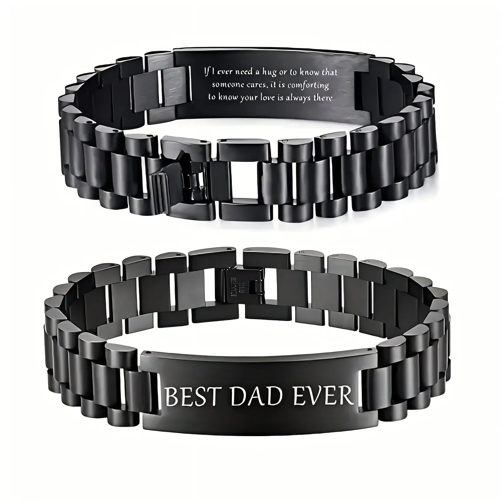 MagEnergy Men's Stainless Steel Link Bracelet - 'BEST DAD EVER' Engraved, Adjustable, Water-Resistant Watch Band Style Jewelry, Wearable Gifts for Him for Father's Day, Anniversary, Birthday, Christmas