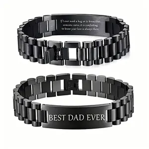 MagEnergy Mens Watch Band ,StainlessSteel  Link Bracelets for Men, Engraved "BEST DAD EVER",Jewelry Gift For Dad with Adjustable Sizing Tool as Father's Day Gift