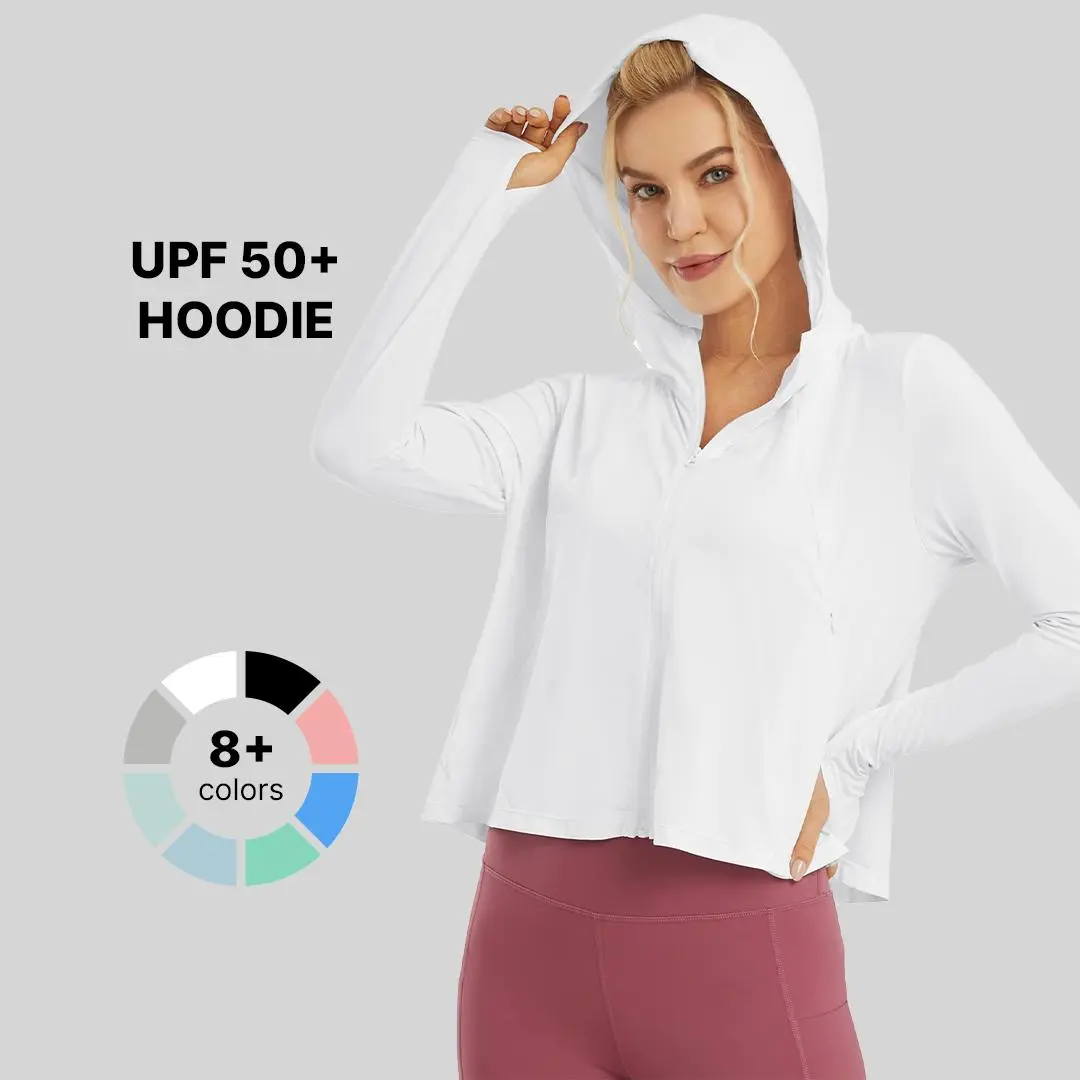 G4Free Skimetic Womens UPF 50+ Sun Protection Hoodie Shirts Quick Dry Rash Guard Long Sleeve Zip Athlete Jacket Pocket Hiking