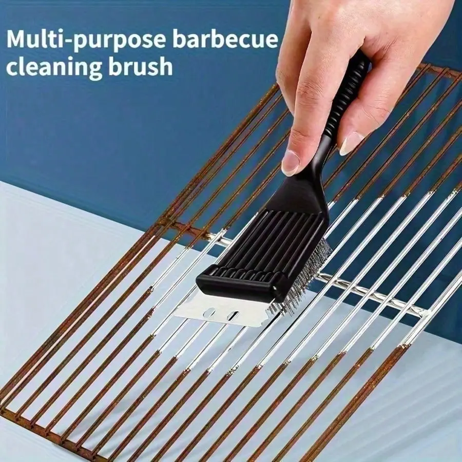 1 Durable Grill Scraper Brush For Charcoal Gas Grill Cleaning Heavy-Duty Wire Bristles, Long-Handle BBQ Tool