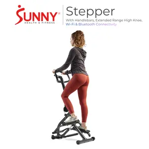 Sunny Health & Fitness Extended High-Knee Stepper with Handlebars, Home Gym Workout Fitness, Stair/Mountain Hike Climber Motion, Adjustable Height Handlebars & Tension, Performance Monitor, Core/Leg/Glute Toner, 265 lbs Capacity