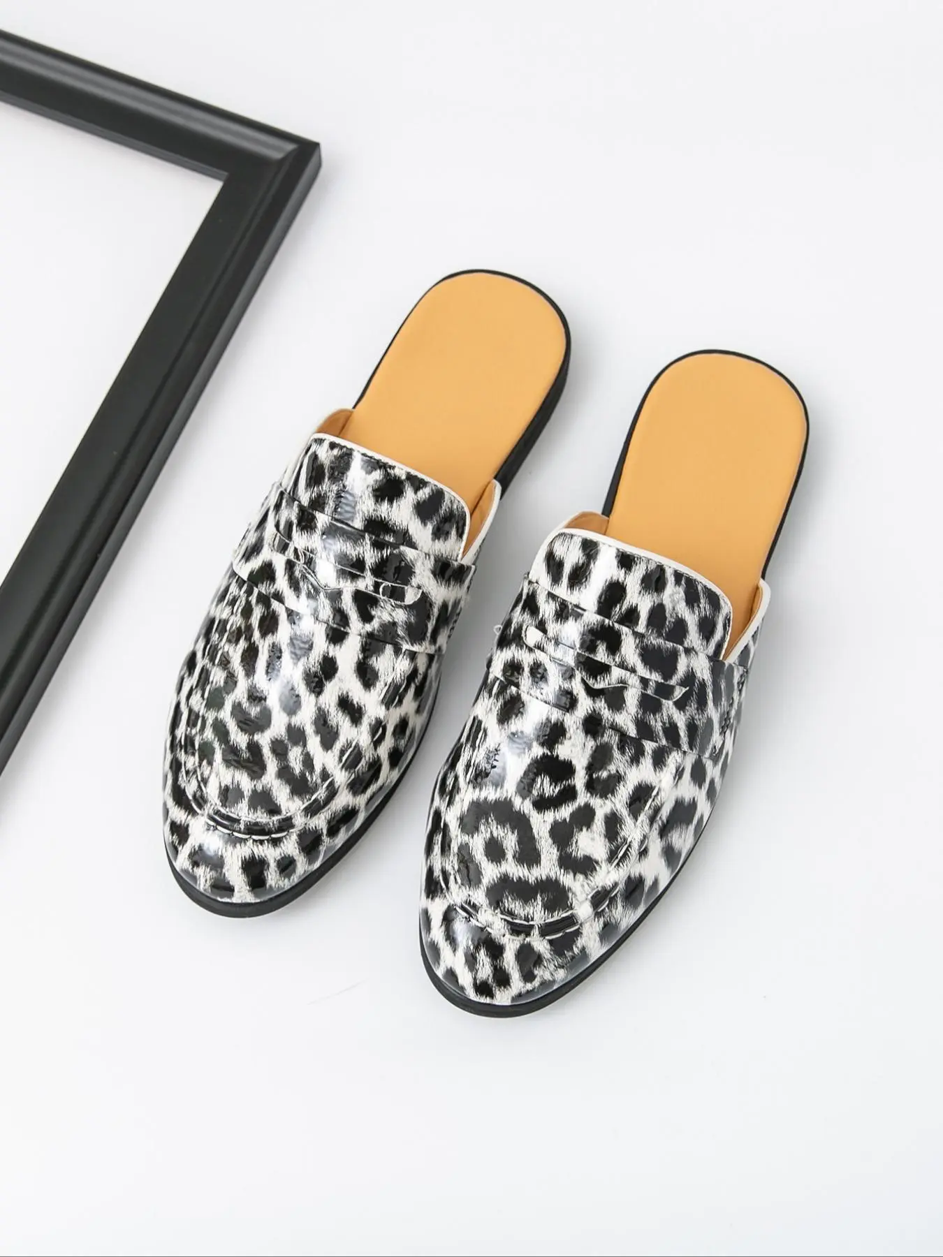 Men's Fashionable Leopard Print Slip on PU Leather Mules, Casual Comfortable Loafers for Daily Wear, Lightweight Breathable Shoes for All Seasons, Boy, Footwear, Walking Shoes