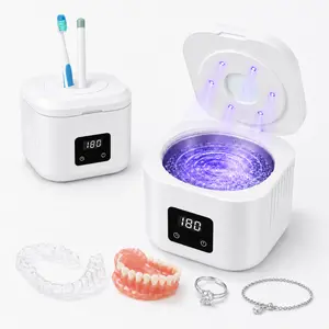 Ultrasonic Retainer Cleaner Machine with Brush-Friendly Top Slot, 49kHz Sonic Cleaner with 3 Timer Modes and 6 Built-In LED Lights for Dentures, Aligners, Jewelry, Small Items and Keyboard Keycaps,Ultrasonic Cleaning Accessories day gift idea