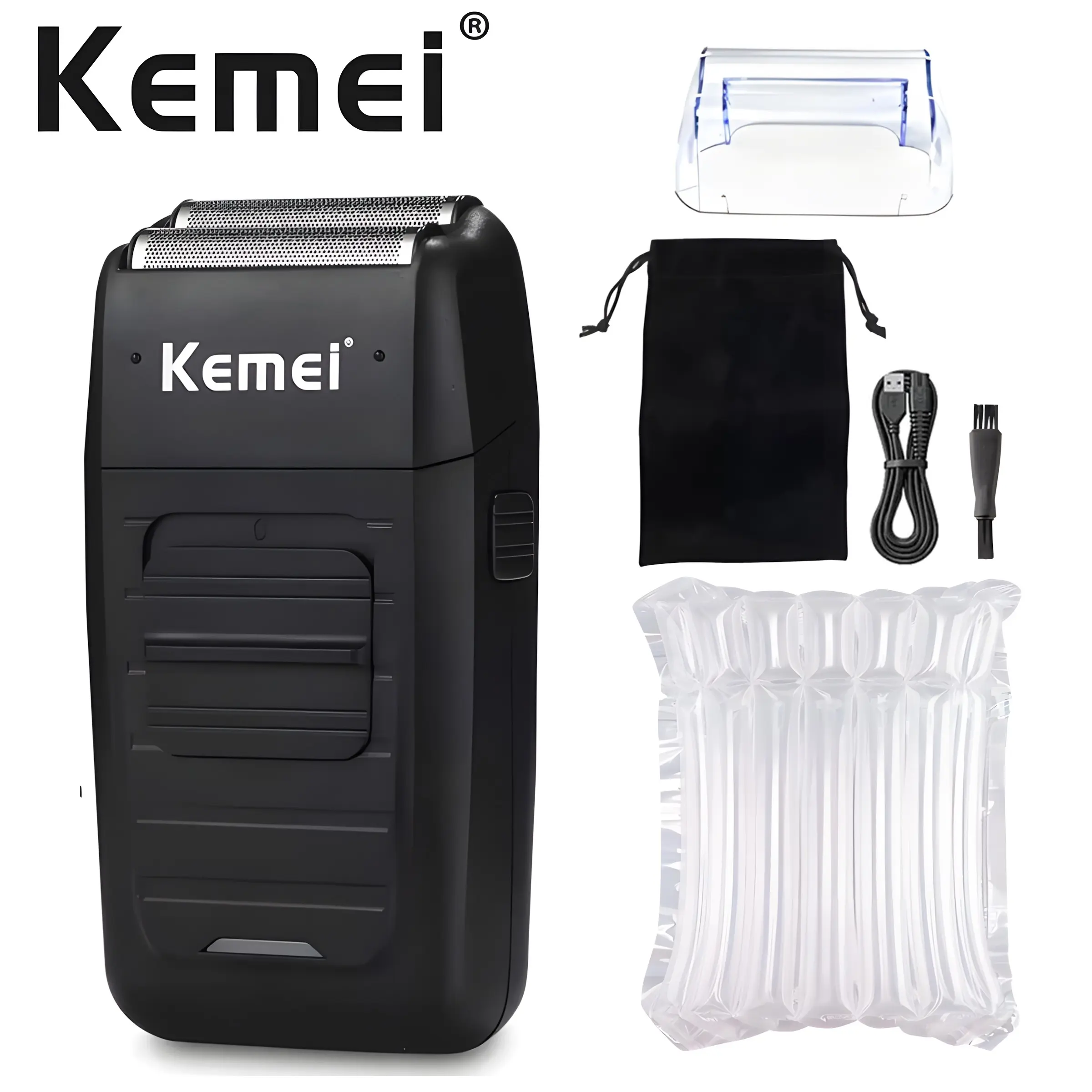 Kemei KM-1102 Electric Rechargeable Lithium Shaver, Shaving Machine, with Whitening Tip, Reciprocating Dual-Head Blade + Close Shave, Professional Salon Whitening Tool, Men's Grooming/Barbers[One unit in bubble wrap package]