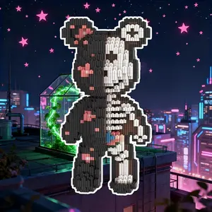 8132pcs Halloween Skull Bear 3D Puzzle Building Block Set, Creative Room Decor Gift for Birthday Christmas DIY Hobby Craft Lover