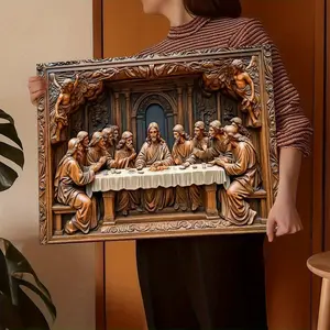 The Last Supper of Jesus Christ 2D Effect Canvas Wall Art - Art Deco Style Canvas Wall Decoration,With Wood Frame, Rectangular, Suitable for Hanging in Any Room