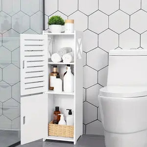 Double Door Three-Tier Bathroom Rack, Small Floor Standing Cabinet, Independent Corner Narrow Gap Storage Cabinet for Bathrooms, Toilet Storage Cabinet