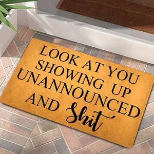 Look At You Funny Door Mat - Anti-Fouling & Anti-Slip Nonwoven + Rubber Floor Area, 23.6"(L) x 15.7"(W), Machine Washable, Black Backing Fluffy Rugs