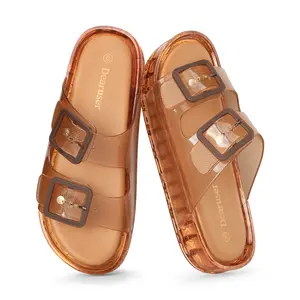 Women's Platform Slides Sandals Waterproof Double Buckle Adjustable Slip-On Jelly Shoes