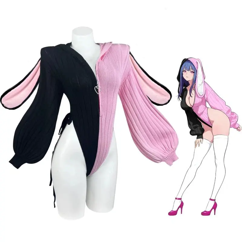 Women's Easter Bunny Cosplay Lingerie Set Fuzzy Rabbit Ears Hooded Jumpsuit Soft Knit Fabric Heart Zipper Closure Perfect For Easter Holiday Party Cosplay Plus Size Use Festive Knitted Bunny Suit Cute graduation dress