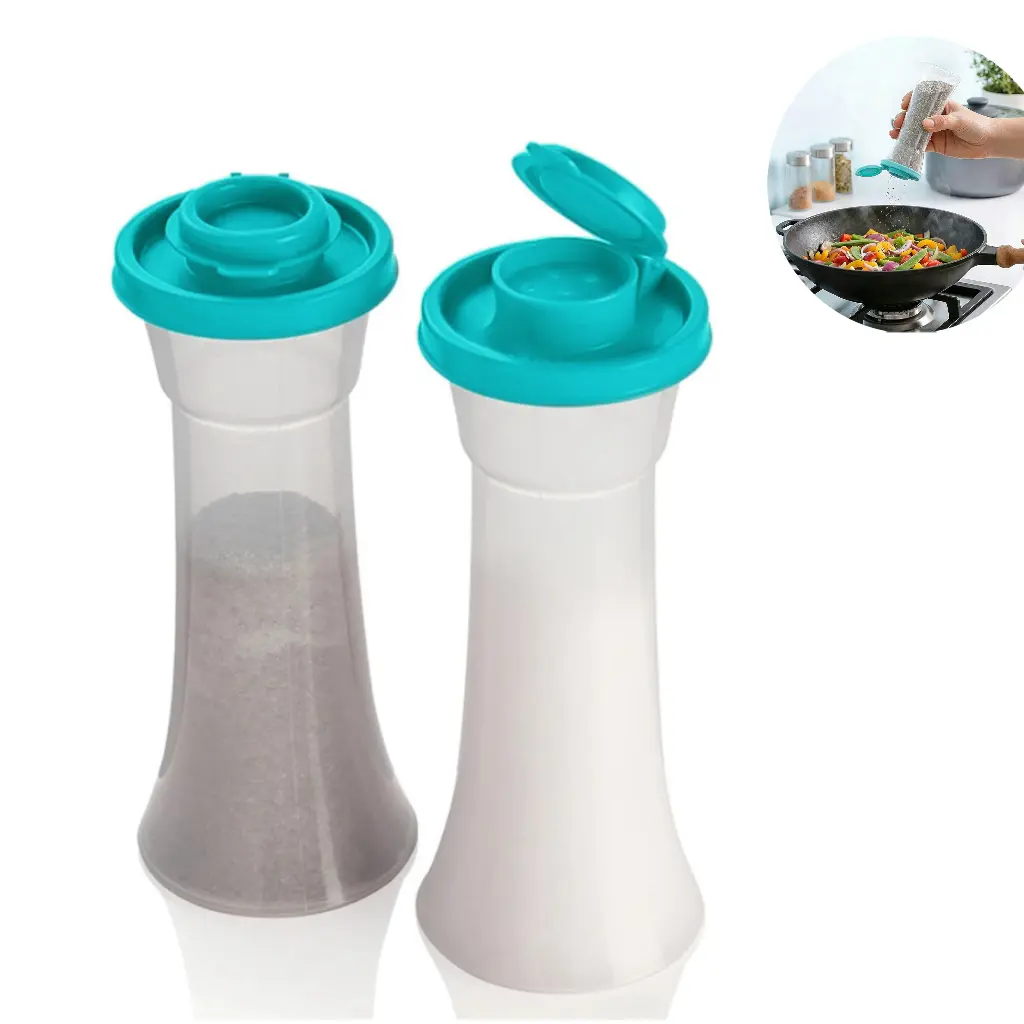 Salt & Pepper Shaker, 2 Counts Plastic Salt & Pepper Shaker with Lid, Portable Salt Shaker Pepper Container, Travel Spice Dispenser, Moisture-proof Seasoning Bottle for Home Kitchen Restaurant Camping