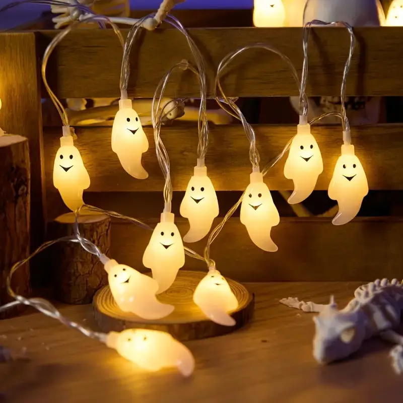 Large Halloween Ghost String Lights, Battery Powered Hanging Lanterns, Colorful Spooky Decor for Bedroom, Day of the Dead, Fall Holidays, Whimsical Ghost Design, Novelty Lighting, Holiday Decoration Lights