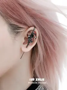 1ST XULIE Myth of the Moon S925 Silver 18K Platinum Plated Ear Hook Needle Piercing Earring BLACK antique jewelry