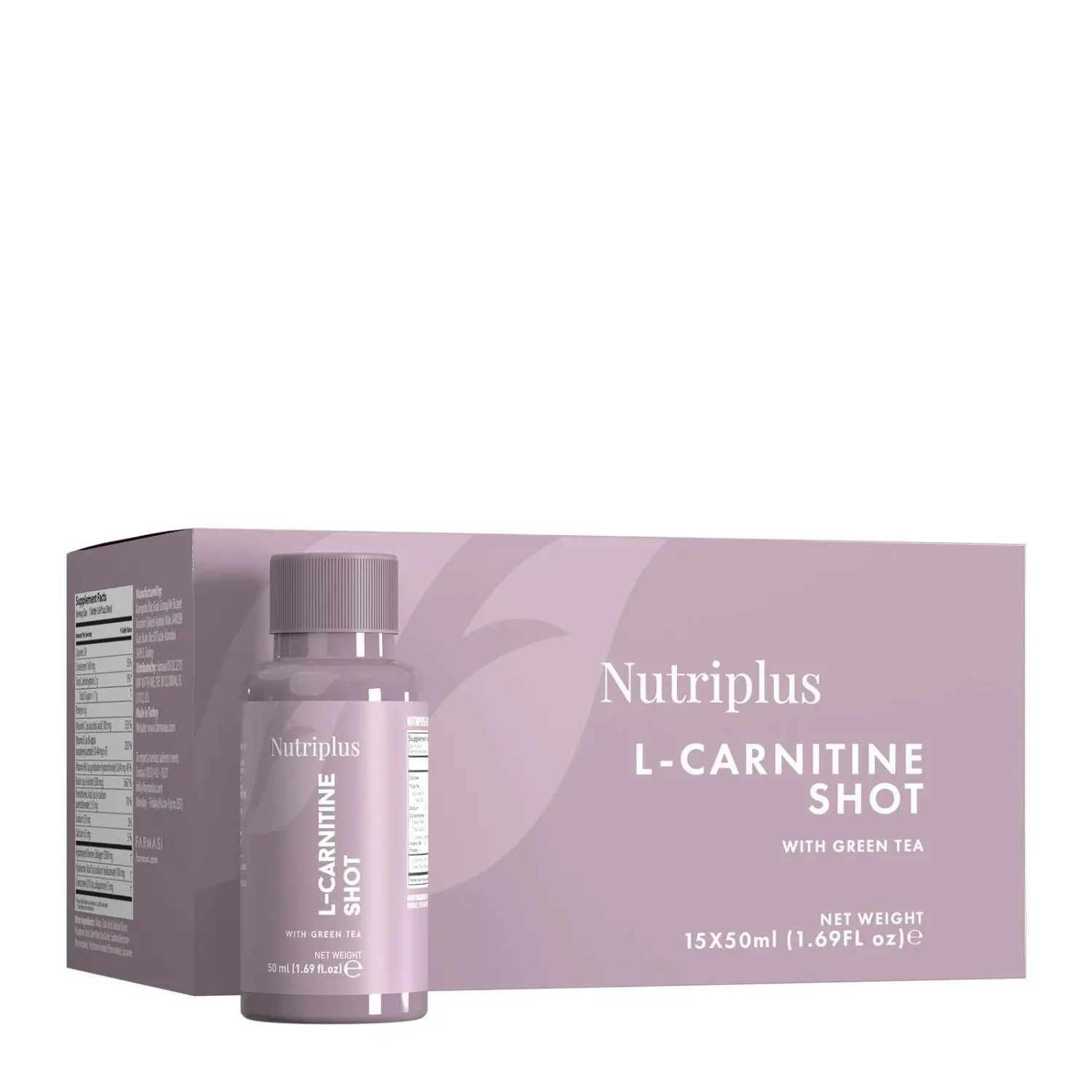 FARMASI L-Carnitine Liquid Shot with Green Tea, Botanical Extracts, Vitamin B6 for Energy Support, Sugar-Free, Caffeine-Free - 15 Bottles (50ml/1.69oz)