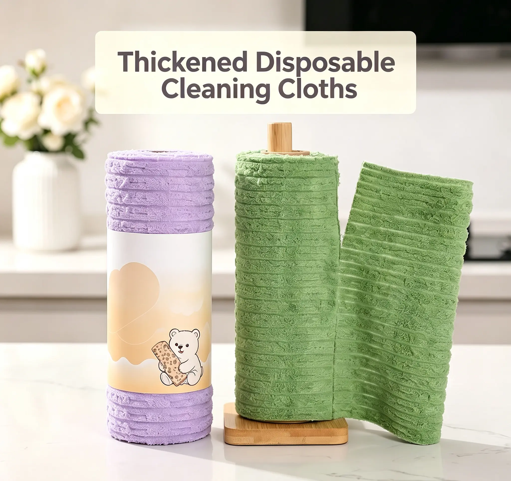 Hand-Tear Thick Kitchen Cleaning Cloth Roll, 20 Pieces Per Roll, Absorbent Reusable Multi-Purpose Wipes for Daily Household Dish & Surface Cleaning