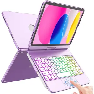 Touch Keyboard Case for iPad (A16) 11th Generation 11 inch 2025&10th Gen 10.9 inch 2022, 360? Rotate for iPad 10th Generation Case with Keyboard, Backlit Keyboard Case with Pencil Holder,Purple