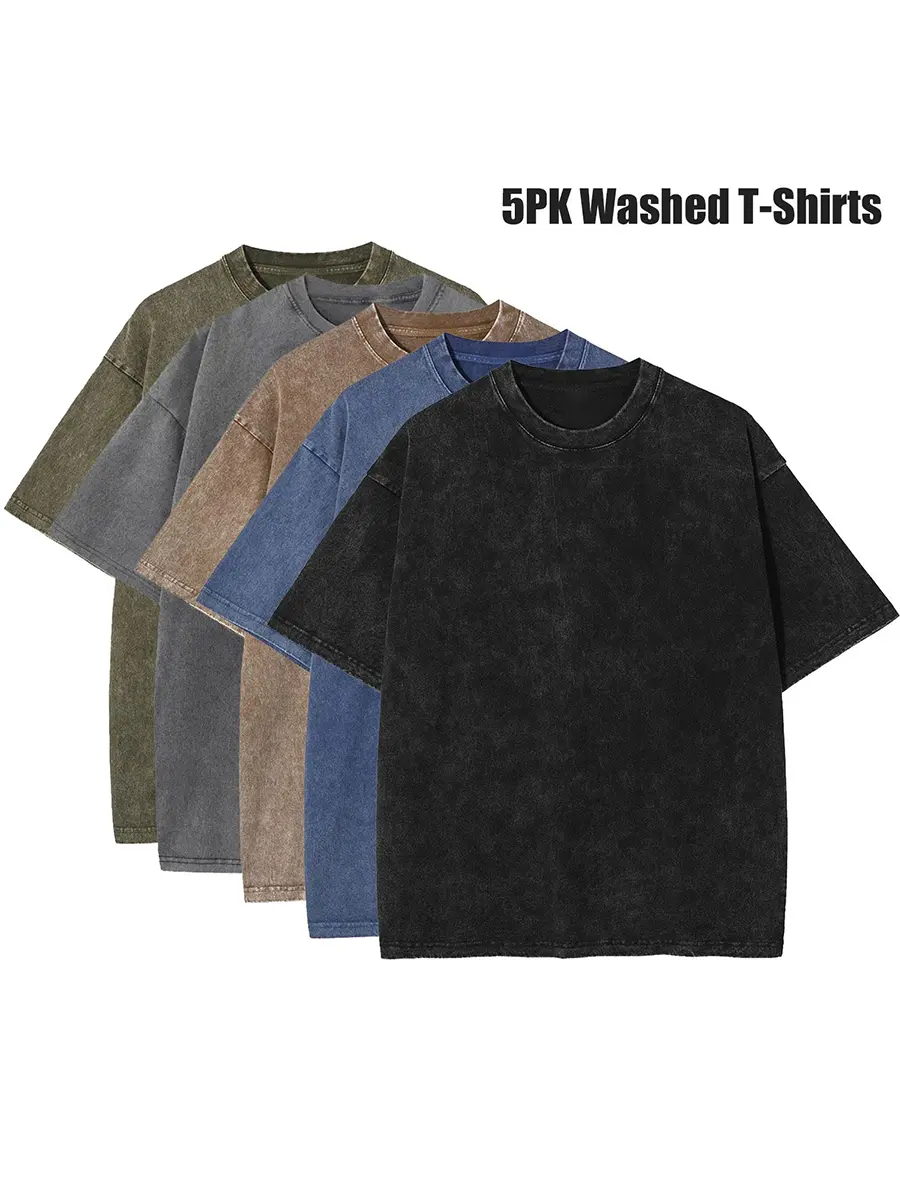 5 Pack Oversized Tshirts for Men Gym Vintage Heavyweight T Shirts Cotton Workout Acid Wash Baggy Tees,loose,fashionable,teacher,viral,faith-based,america,casual