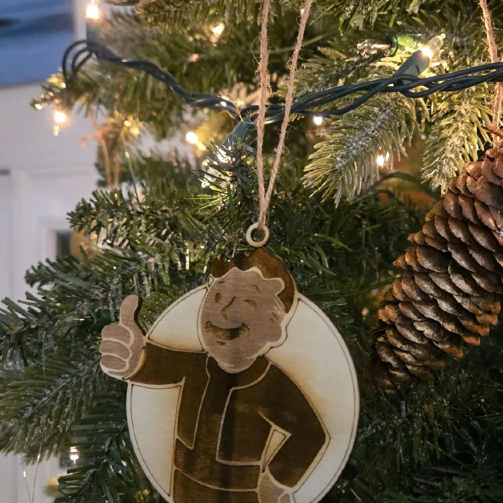 Fallout christmas ornament  Pib-boy with the thumbs up. (wood) 3"x4"