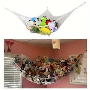 Hollow Out Design Toy Storage Hammock,Wall Corner Mesh Toy Net Toy Storage Organizer, Home Hanging Organiser for Cozy Bedroom