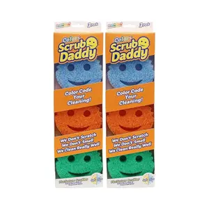 2-Pack Scrub Daddy Colorful Sponges — Non-Scratch, Multi-Purpose Dish Sponges for Kitchen, Bathroom, and Home Cleaning — Made from BPA-Free Polymer Foam (3-Count)