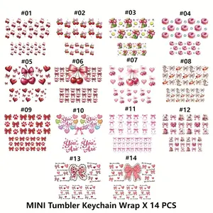 14 Piece Bow Design Keychain, UV DTF Floral Decals, Durable Enamel, Perfect for Christmas, New Year, Valentine's Day Gifts, Sticker Packs