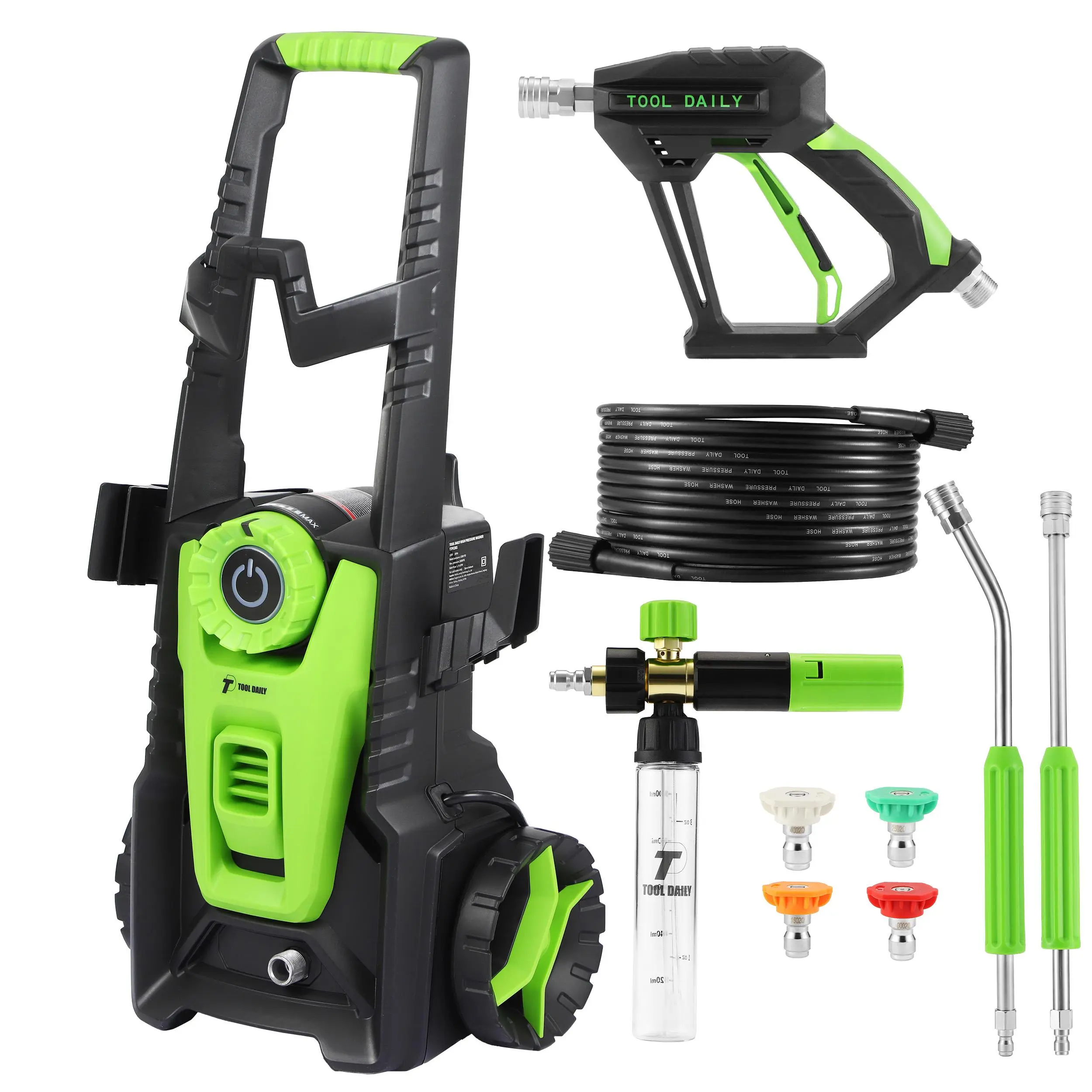 TOOL DAILY Portable Pressure Washer, 2000 PSI 1.76 GPM 120V 60Hz Electric Machine with 32FT Hose, Original Foam Cannon Set, Anti-Tip Base, Pressure Washer Nozzle for Car Washing & Outdoor Use【DealsForYouDays】, Power Washer Lance