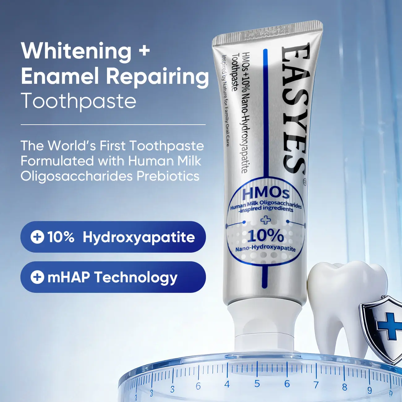 【Easyes】 HMOs 10% Nano Hydroxyapatite toothpaste — Fluoride Free, Anti-Sensitivity, Strengthens Enamel, Fights Cavities, Fresh Breath, Gum Care, Fights Oral Bacteria