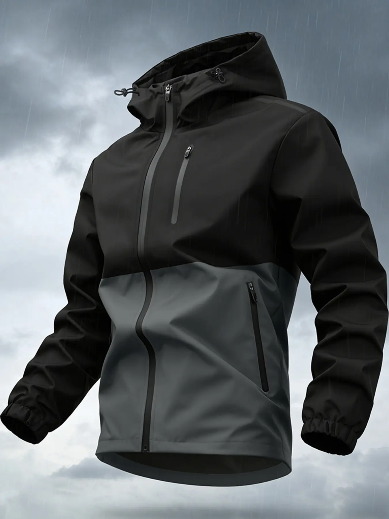 Men's Windproof Waterproof Outdoor Jacket with Neck Protection Hat, Lightweight Casual Outerwear Coats, Fashionable Men's Clothing for All Seasons