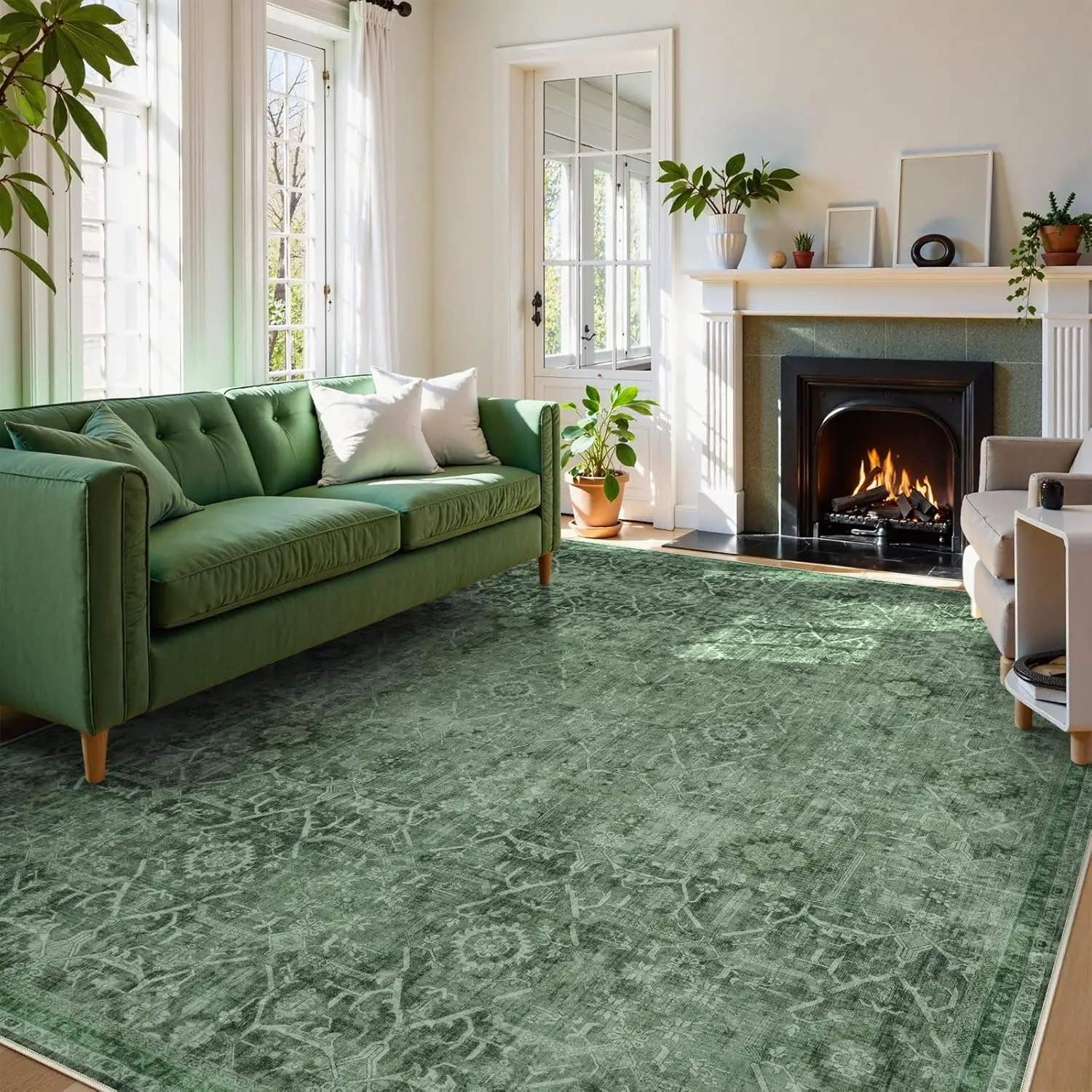 Lahome Area Rug for Living Room, Neutral Boho Washable Non Slip Modern Bedroom Carpet Stain Resistant Floor Mat for Dining Office