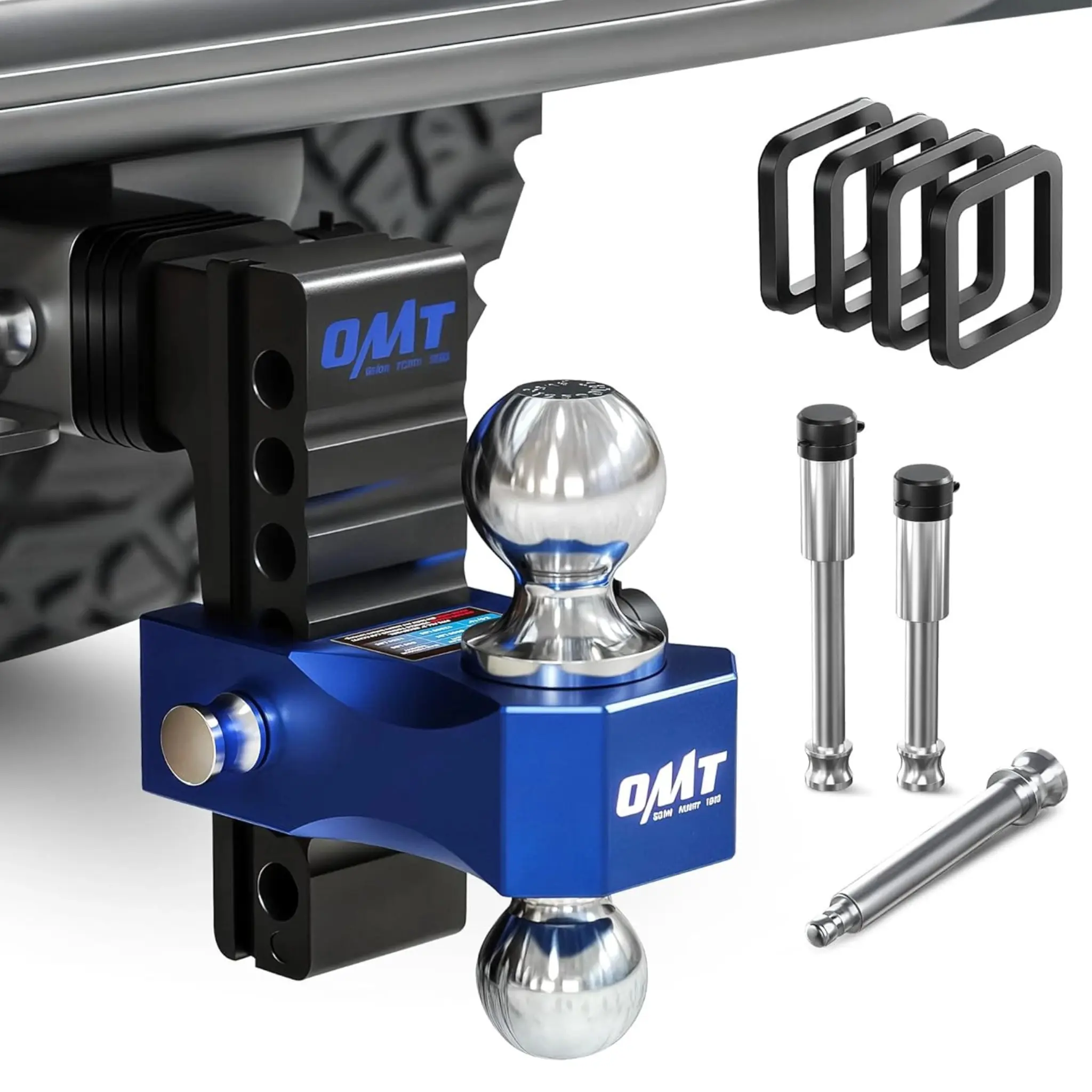 Orion Motor Tech Adjustable Trailer Hitch, 12500-18500 lbs Heavy Duty Dual Ball Mount, Fits 2" & 2.5" Receiver, 6"/8" Drop, Heavy Duty Aluminum Drop Hitch for Truck with 3 Anti-Theft Locking Hitch Pins