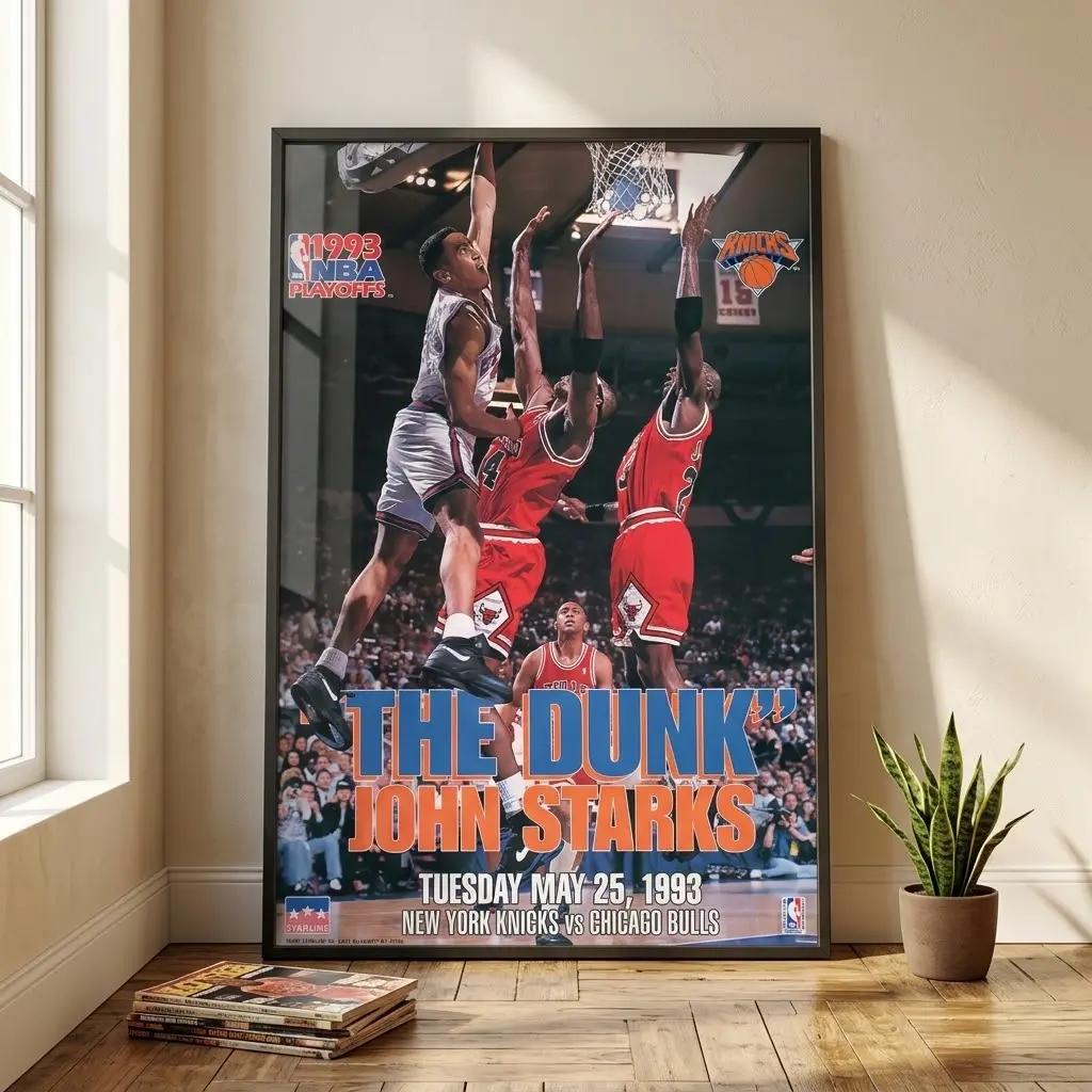 John Starks The Dunk 1993 Vintage Basketball Poster Knicks Bulls NBA, Home Decor Gift