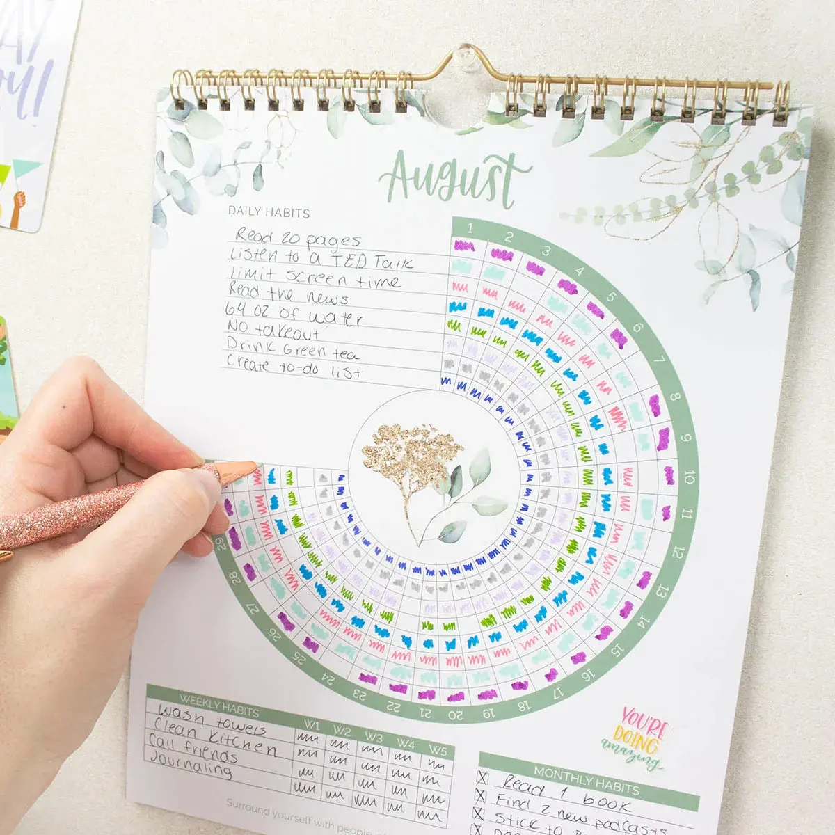 Habit Tracking Calendar, 8” x 10”, Greenery Habit Tracking Calendar, 8” x 10”, Greenery