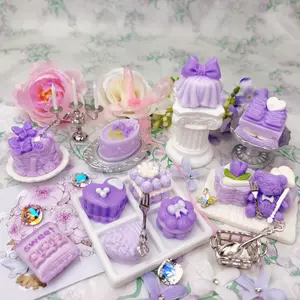 1/6 scale miniature handmade purple desserts tea time squishies & plates kit with sticky and soft texture