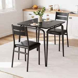 3 Piece Kitchen Table Set for 2, Small Dining Table with 2 Upholstered Chairs, Space Saving Rectangular Dinette Set for Small Apartment