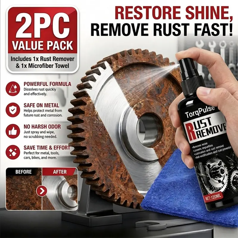 2PC Heavy Duty Metal Rust Remover Spray Set Kit, Fast-Acting Dissolver for Cars/RVs, Furniture, Hand Tools, Safe for Metal, Restores Shine, Adds Anti-Rust Defense, Includes Cleaning Cloth