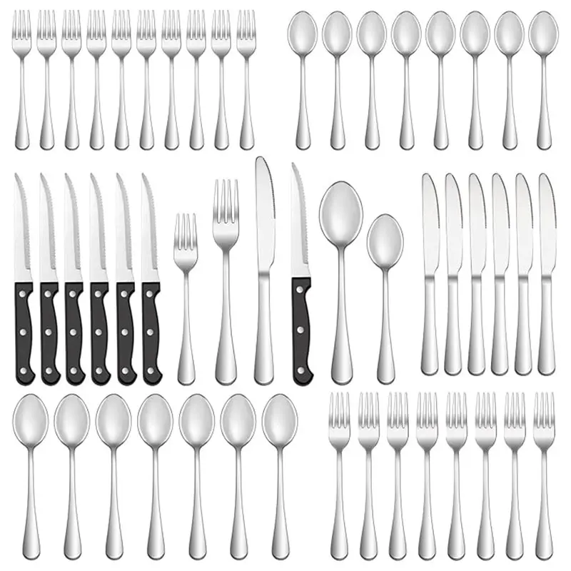 24/48-Piece Silverware Cutlery Set for 4/8, Stainless Steel Flatware Set with Steak Knives，Dessert Spoons and Forks, Mirror Polished Utensils  Tableware Set for Kitchen, Dining, Wedding, Party, Holiday Gift