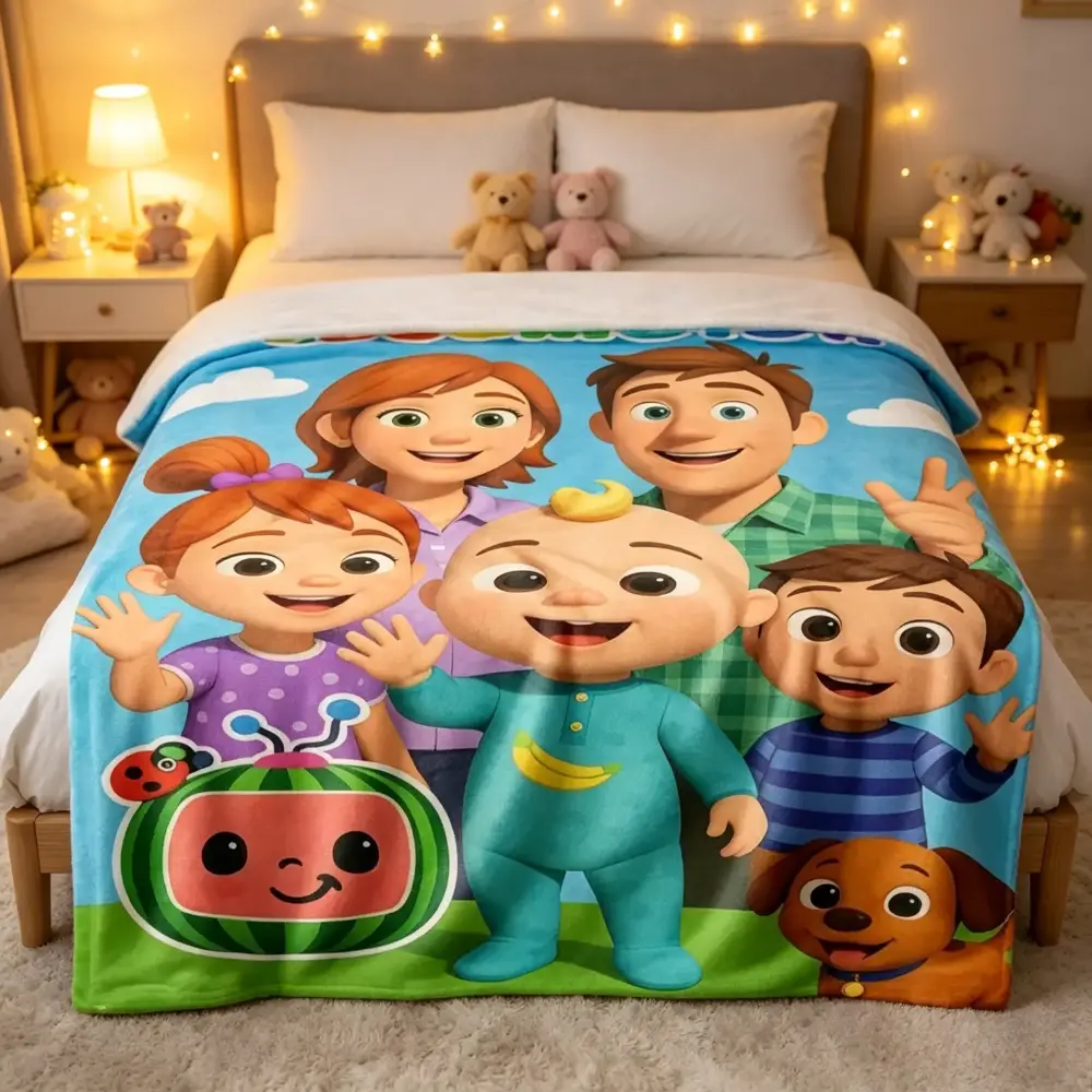 Cocomelon Soft Funny Throw Blanket for Kids & Adults, Cute Cartoon Character Printed Plush Flannel Fleece Blanket, Ultra Soft Cozy Air Conditioner Blanket for Sofa Couch Bed, Kids Room Decor, Lightweight Travel Nap Blanket, All Season Blanket, Birthday