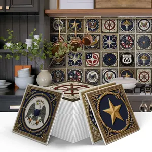 Retro Bohemian Style Ceramic Tile Wall Stickers, Self Adhesive & Detachable Design, Waterproof Decorative Tiles for Bedroom Bathroom Kitchen