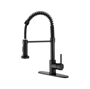 Kitchen Faucets with Pull Down Sprayer Matte Black - Dual Mode Setting Single Handle 1 or 3 Holes Commercial Black Kitchen Sink Faucet with Deck Plate for Farmhouse RV Vessel Basin