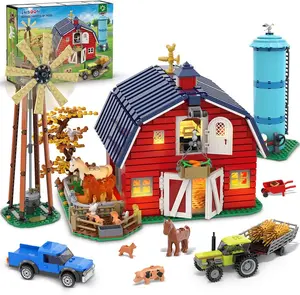 Western Farm Barn Building Set with Windmill, Tractor & Animals - 1405 PCS Father's Day Gift, Large Construction Toy for Adults, Teens & Kids 8+ with Truck