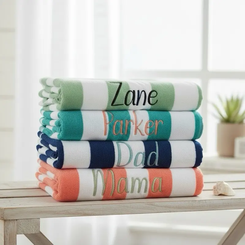 Personalized Embroidered Cotton Beach Towel | Custom Name Towels | Pool, Lake & Vacation | Large Beachy Towel | Quick Dry