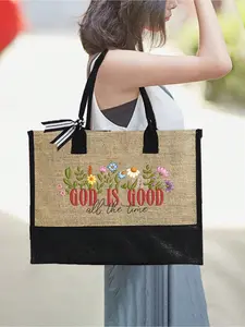Christian Inspirational Tote Set, Tote Bags "God is Good" religious floral scripture print with zippered cosmetic pouch, Portable & multi-purpose for daily, travel, work, Perfect gift for women for Christmas, Valentine’s Day