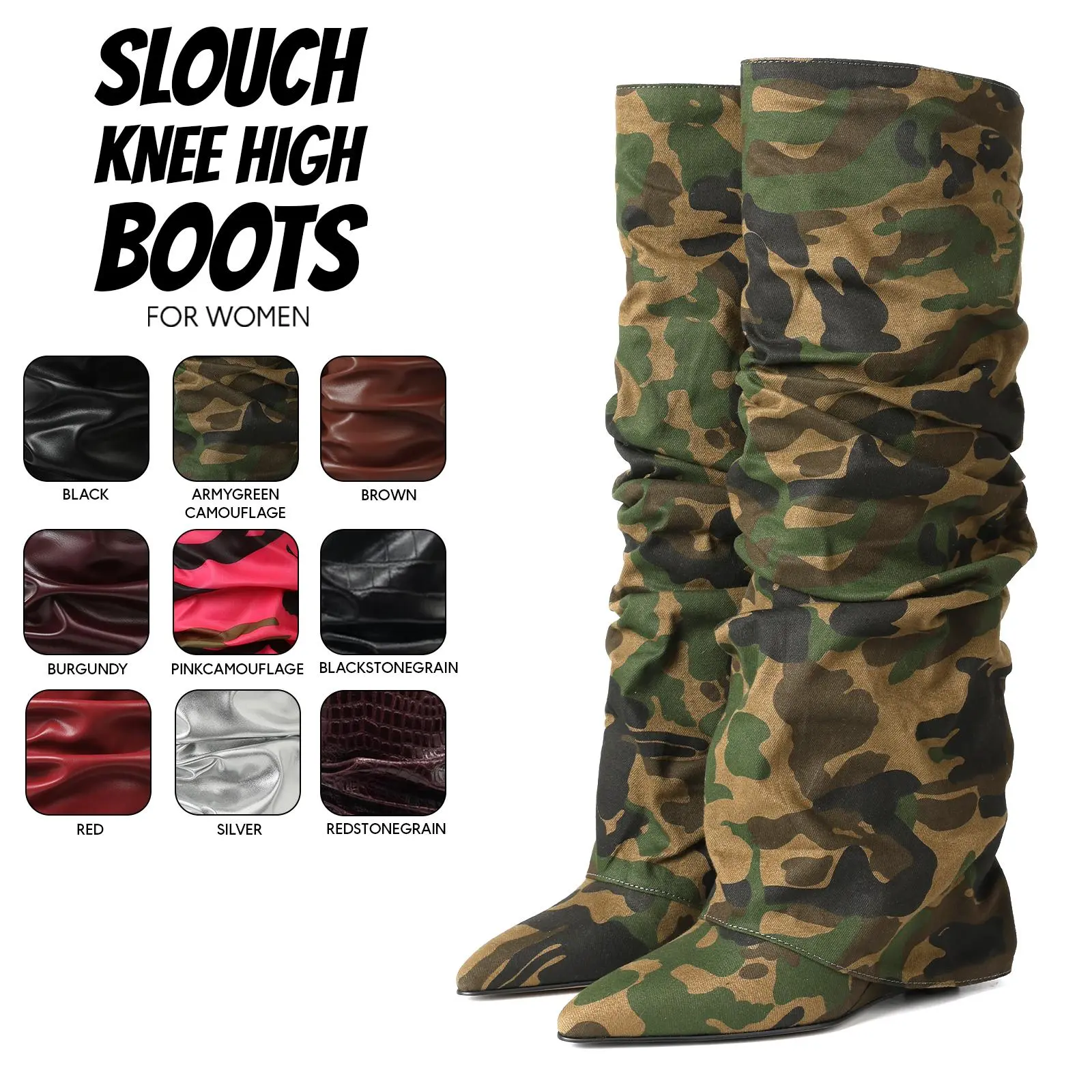 Slouchy Knee High Boots For Women Fold Over Boot Flat Heel Pull On Ruched Statement Y2K Festival Fashion Party Date Dress Streetwear Casual Tall Boots