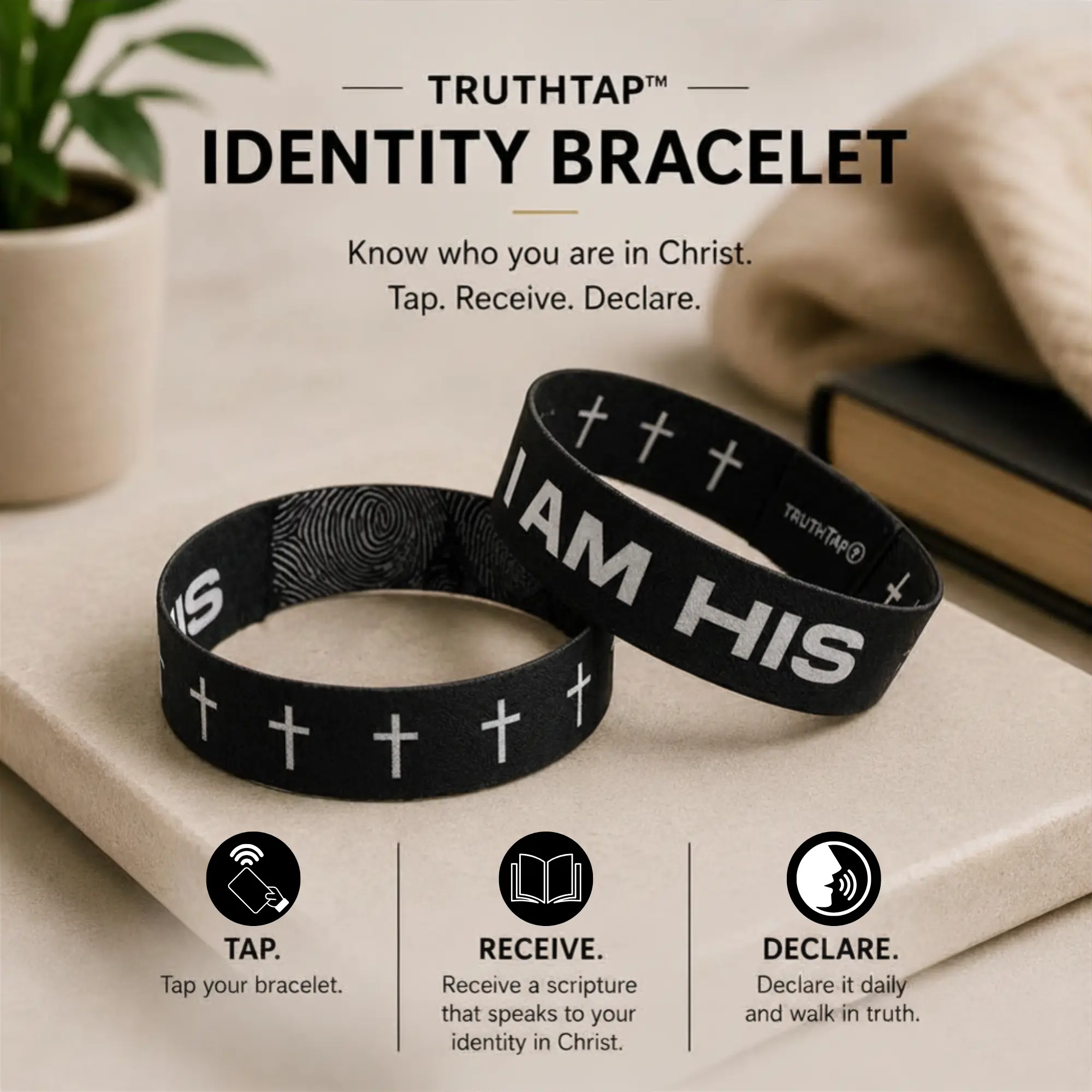 TruthTap Identity Bracelet - Religious Cross Bangle, Unisex Minimalist Identity with NFC Tap Activation - Wearable Reminder for Daily Scripture, Nfc Functionality, Tap Your Bracelet
