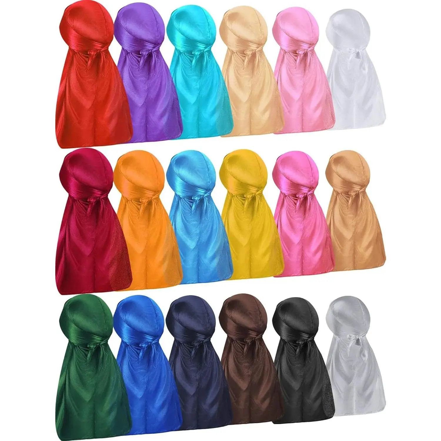 18 Pack Silk Satin Durags for Men & Women, Long Tail Head Scarf with Wide Straps, Fashion Headwrap for 360 Waves & Party Wear, Fashion Hair Scarves, Hair Scarf For Sleeping, Protective Wrap Head Scarves, 41" Strap, Adjustable Fit
